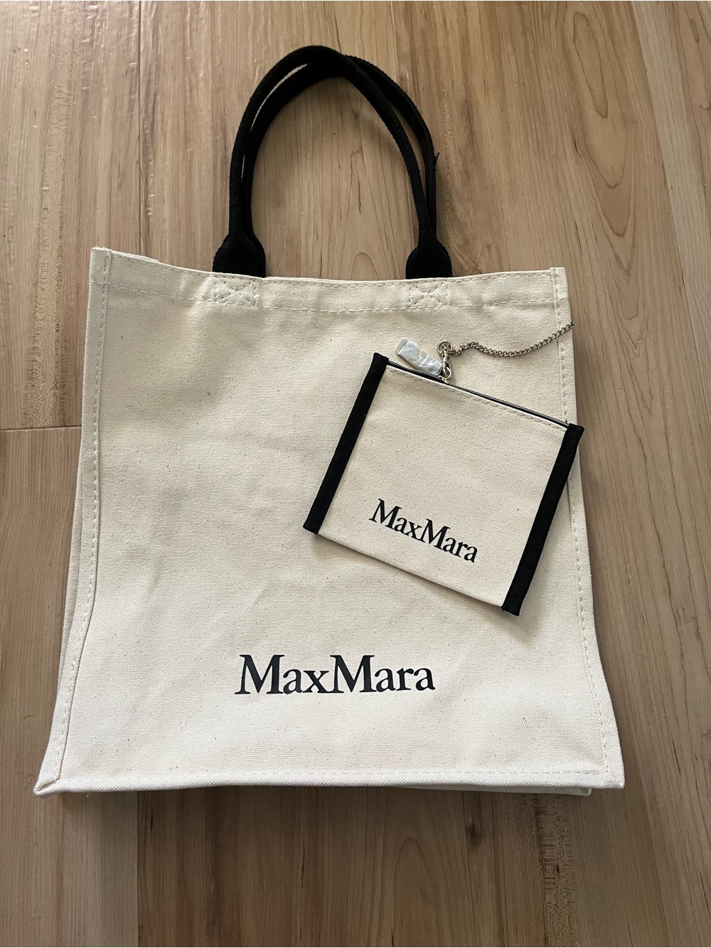 Brand New! MaxMara Cream and Black Canvas Tote with Coin Pouch NWT!